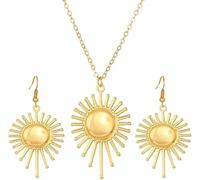 FDEETY Sole Raggiante Collana Orecchini Gioielli Donna Eleganti Brillanti Metallo Dorato Stile Celestiale