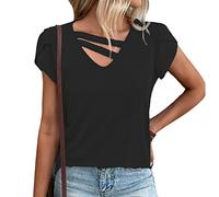FDEETY T Shirt Donna Maglietta Maniche Corte Camicia Elegante Scollo Incrociato Maglia Casual Abbigliamento Primavera Estate Top Sportiva Tshirt per Palestra Ufficio Quotidiano