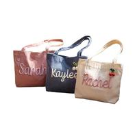 fdemon Borsa tote personalizzata in velluto a coste con fiore di nascita, borsa a tracolla con nome e cerniera per donna, regali per mamma, amica, compleanno e festa della mamma