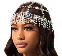 Fdesigner Cerchietto per capelli con strass argentati, con nappa, accessorio per capelli per donne e ragazze