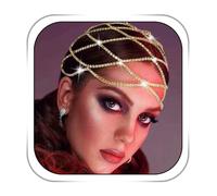 Fdesigner Crytsal - Catenina per la testa, dorata, con strass, accessorio per capelli da donna, per danza del ventre, Cleopatra