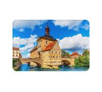 Fdfekgvplp Tappetino di benvenuto, zerbino, zerbino anteriore, stampa edificio del municipio per interni ed esterni, tappeto a basso profilo per patio, 61 x 40,6 cm