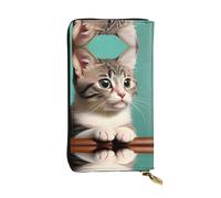 fdgbnm A Curious Cat Leather Wallet.Portafoglio da donna in pelle RFID, grande capacità con cerniera