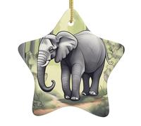 FDGBNM Albero di Natale da appendere in ceramica a forma di elefante che cammina. Stampa fronte/retro, corda dorata, perfetta per decorazioni e regali per le vacanze.