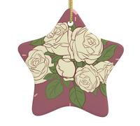 FDGBNM Albero di Natale da appendere in ceramica bianca con rosa dell'amore. Stampa fronte/retro, corda dorata, perfetto per decorazioni e regali per le vacanze.