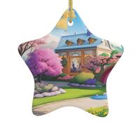 FDGBNM Albero di Natale da appendere in ceramica con unicorno e fiaba, stampa fronte/retro, corda dorata, perfetto per decorazioni e regali per le vacanze.