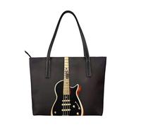 fdgbnm Borsa a mano nera con stampa a forma di chitarra, borsa a mano da donna, borsa a tracolla grande in ecopelle