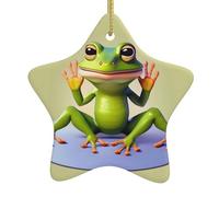 FDGBNM La divertente rana che fa yoga albero di Natale da appendere in ceramica. Stampa su entrambi i lati, corda dorata, perfetta per decorazioni e regali per le vacanze.