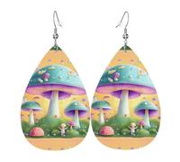 Fdgbnm Orecchini in pelle a forma di fungo fantasia. Orecchini pendenti in pelle con stampa su entrambi i lati. Leggeri, ipoallergenici, pronti per le feste e come regalo.