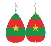Fdgbnm Orecchini in pelle con bandiera del Burkina Faso. Orecchini pendenti in pelle con stampa su entrambi i lati. Leggeri, ipoallergenici, festivi e pronti da regalare.