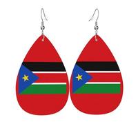 Fdgbnm Orecchini in pelle con bandiera del Sud Sudan. Orecchini pendenti in pelle con stampa su entrambi i lati. Leggeri, ipoallergenici, festivi e pronti da regalare.
