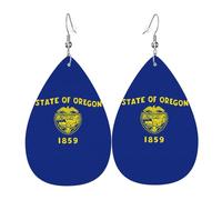 Fdgbnm Orecchini in pelle con bandiera dello stato dell'Oregon. Orecchini pendenti in pelle con stampa su entrambi i lati. Leggeri, ipoallergenici, festivi e pronti da regalare.