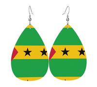 Fdgbnm Orecchini in pelle con bandiera di Sao Tomé e Principe. Orecchini pendenti in pelle con stampa su entrambi i lati. Leggeri, ipoallergenici, festivi e pronti da regalare.