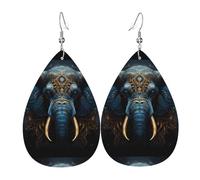 Fdgbnm Orecchini in pelle con elefante inquietante. Orecchini pendenti in pelle con stampa su entrambi i lati. Leggeri, ipoallergenici, pronti per le feste e come regalo.