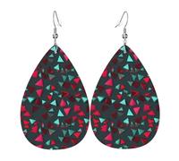 Fdgbnm Orecchini in pelle con motivo triangolare. Orecchini pendenti in pelle con stampa su entrambi i lati. Leggeri, ipoallergenici, pronti per le feste e come regalo.