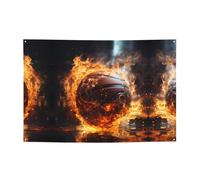 FDGBNM Pallacanestro sul fuoco e fiamma d'acqua spruzzando vibrante festa banner 119,4 x 43,2 cm, resistente ai raggi UVFadeProof, 4 occhielli, per uso interno ed esterno.