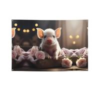 FDGBNM Simpatico giovane maiale vivace striscione per feste 119,4 x 43,2 cm, resistente ai raggi UV, resistente allo sbiadimento, 4 occhielli, per uso interno ed esterno.