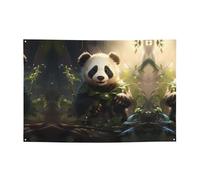 FDGBNM Simpatico striscione per feste con piante di panda, 119,4 x 43,2 cm, resistente ai raggi UV, resistente allo sbiadimento, 4 occhielli, per uso interno/esterno.