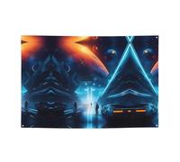 FDGBNM Striscione per feste di fantascienza futuro vibrante 119,4 x 43,2 cm, resistente ai raggi UV, resistente allo sbiadimento, 4 occhielli, per uso interno ed esterno.