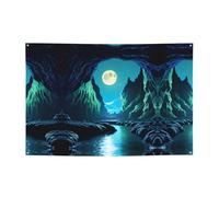 FDGBNM Striscione vibrante per feste Water Moon Cave 119,4 x 43,2 cm, resistente ai raggi UV, resistente allo sbiadimento, 4 occhielli, per uso interno ed esterno.