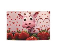 FDGBNM Striscione vivace per feste con mucca rosa con fragole, 119,4 x 43,2 cm, resistente ai raggi UV, resistente allo sbiadimento, 4 occhielli, per uso interno ed esterno.