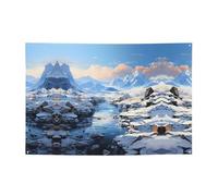 FDGBNM Striscione vivace per feste con paesaggio innevato e montagna, 119,4 x 43,2 cm, resistente ai raggi UV, resistente allo sbiadimento, 4 occhielli, per uso interno/esterno.
