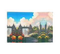 FDGBNM Striscione vivace per feste fuori dal cancello del castello, 119,4 x 43,2 cm, resistente ai raggi UV, resistente allo sbiadimento, 4 occhielli, per uso interno/esterno.