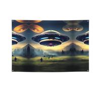FDGBNM UFO Landing Vibrant Party Banner 119,4 x 43,2 cm, resistente ai raggi UV, resistente allo sbiadimento, 4 occhielli, per uso interno ed esterno.