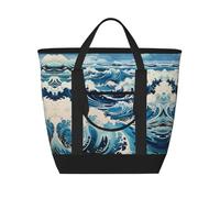fdgbnm Ukiyo-e Style Waves, borsa termica termica per il pranzo, grande capacità, da donna