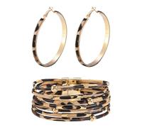FDGGT 1 Bracciale Leopardato E 1 Paio di Orecchini Leopardati, Bracciali Multistrato, Bracciali in Pelle, Gioielli Vintage, Accessori Abbigliamento