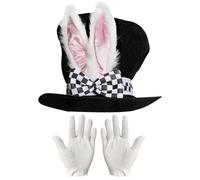 FDGGT 1 Cappello con Orecchie da Coniglio E 1 Paio di Guanti, Articoli per Feste, Cappelli Creativi per Feste, Accessori di Abbigliamento
