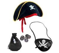 FDGGT 1 Cappello da Pirata E 1 Benda Sull'Occhio da Pirata, con 1 Sacchetto per Monete, Accessori per Giochi di Ruolo, Accessori Creativi per Costumi in Maschera