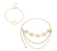 FDGGT 1 Catena In Vita Multistrato, 1 Braccialetto, Gioielli Per Il Sole, Catena In Vita A Tre Strati, Decorazioni Regolabili, Accessori Di Abbigliamento Da Donna