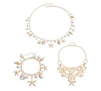 FDGGT 1 Collana, 1 Braccialetto, 1 Catena in Vita, Decorazione di Gioielli in Conchiglia, Gioielli in Metallo, Gioielli da Spiaggia per Ragazze
