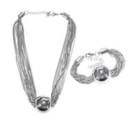 FDGGT 1 Collana di Perle d'Argento E 1 Braccialetto d'Argento, Collana Geometrica, Gioielli in Stile Punk, Accessori di Abbigliamento
