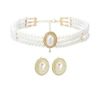FDGGT 1 Collana di Perle Multistrato E 1 Paio di Orecchini, Gioielli Vintage con Perle D'Imitazione, Gioielli Elei, Accessori di Abbigliamento, Gioielli di Moda