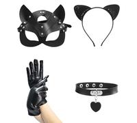 FDGGT 1 Colletto, 1 Paio di Guanti, 1 Benda Sull'Occhio E 1 Fascia per Capelli, Accessori Cosplay, Accessori Stile Punk, Accessori per Feste