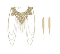 FDGGT 1 Pezzo di Gioielli per Il Corpo E 1 Pezzo di Orecchini Lunghi con Nappe, Gioielli Elei, Gioielli in Metallo alla Moda, Accessori di Abbigliamento