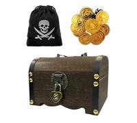 FDGGT 1 Scatola di Legno retrò, 1 Borsa di Stoffa, 10 Monete d'oro E 1 Ciondolo, Oggetti di Scena per Giochi di Ruolo, Oggetti di Scena per Giochi di società