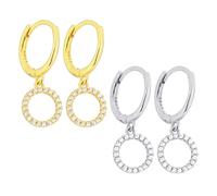 FDGGT 2 Paia di Orecchini A Cerchio, Orecchini con Intarsio in Zirconi, Orecchini Semplici E alla Moda, Gioielli Versatili per Donna (Oro, Argento)