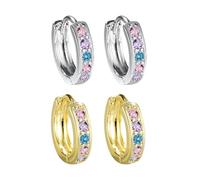 FDGGT 2 Paia di Orecchini Colorati in Zircone, Orecchini A Cerchio da Donna, Orecchini Elei, Orecchini da Donna, Orecchini in Metallo