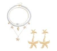 FDGGT 3 Collane di Conchiglie di Stelle Marine, 1 Paio di Orecchini di Stelle Marine Set di Gioielli da Spiaggia Collana di Perle Gioielli con Ciondolo da Donna