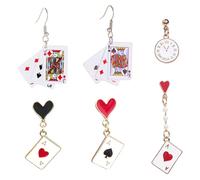 FDGGT 3 Paia di Orecchini A Forma di Carta da Gioco, Orecchini Personalizzati Creativi, Acciaio Inossidabile, Clip-on, Casuale