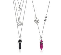 FDGGT Collana con Ciondolo 4 Pezzi, Collana di Cristalli Curativi, Collana Multistrato Impilabile, Catena di Clavicole da Donna, Accessori di Gioielli