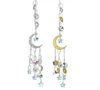 FDGGT Confezione da 2 Ciondoli Luna E Stella, Ciondoli Decorazione Finestra, Ciondoli Cristallo, Decorazioni Giardino, Ciondoli Decorazione Glitter