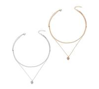 FDGGT Confezione da 2 Collane A Doppio Strato, Collana con Ciondolo con Strass, Collana dal Design Semplice, Collana alla Moda E Versatile