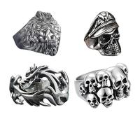 FDGGT Confezione da 4 Anelli in Argento, Anelli Aperti Regolabili, Unisex, Anelli Personalizzati retrò, Anelli in Metallo