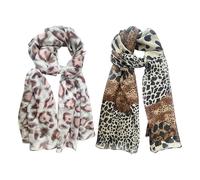 FDGGT Sciarpa Di Seta Con Stampa Leopardata Da 2 Pezzi, Sciarpa Di Seta Retrò, Sciarpa Lunga Di Seta Da Donna, Sciarpa Di Chiffon, Sciarpa Morbida E Leggera