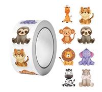FDHBDF 500 adesivi con animali per bambini, rotondi, animaletti, per bambini, simpatici e divertenti