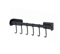 FDHESAR Pianto Di Utensile da Cucina in Ferro Sospeso, Organizzatore Di Binari da Cucina Montato a Parete, Gancio Di Pentole con 6 Ganci Scorrevoli, per Utensili da Cucina/Nero/30 cm
